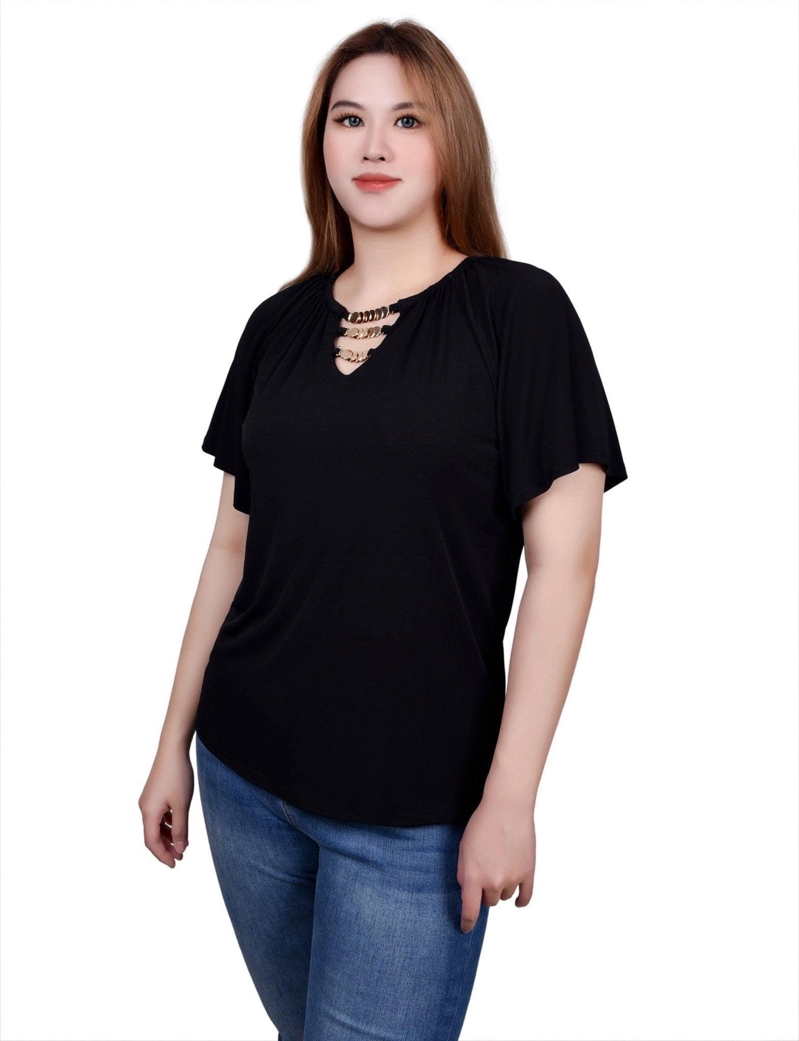 NY Collection Raglan Sleeve Top With Chain Details - Petite Product Image