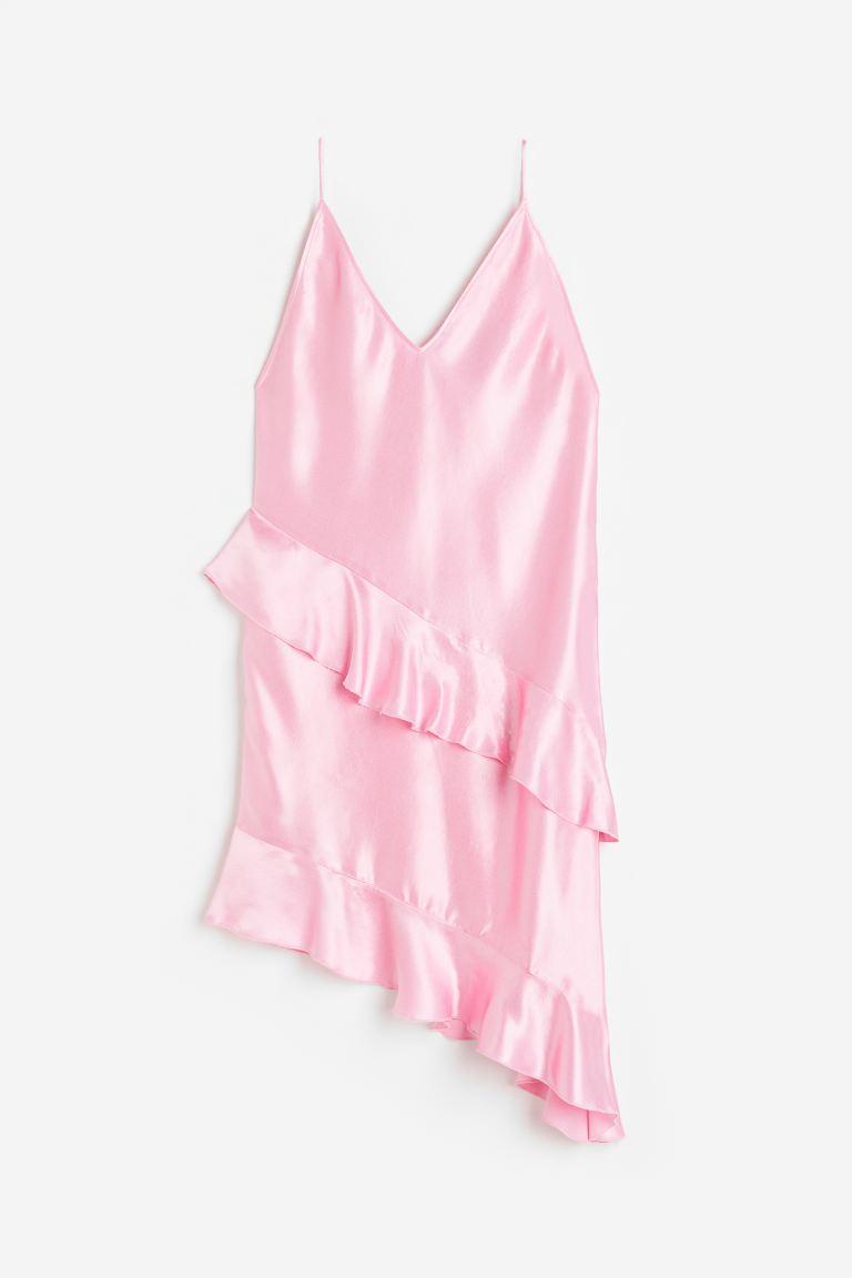 Flounced Satin Slip Dress Product Image