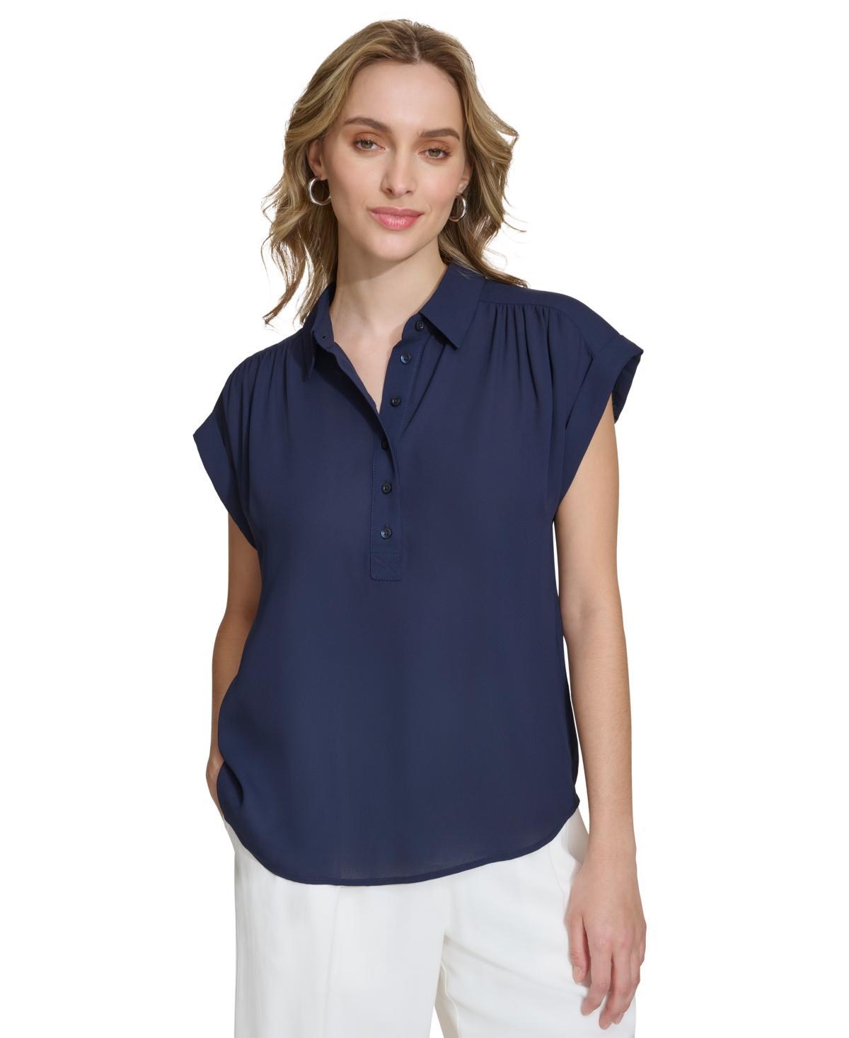 Calvin Klein Womens Short Sleeve Button Front Shirt Product Image