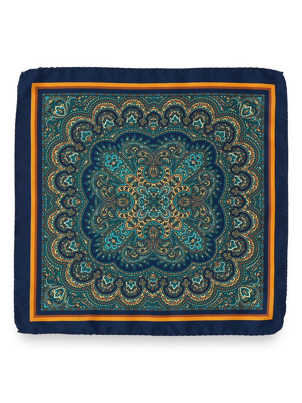 Medallion Silk Pocket Square - Navy Multi Product Image