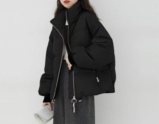 Stand Collar Plain Oversized Puffer Jacket Product Image