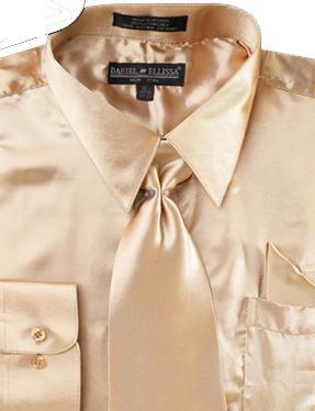 Satin Dress Shirt Regular Fit in Taupe With Tie And Pocket Square Product Image