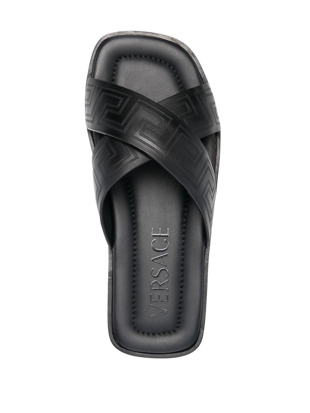 VERSACE Greca-embossed Crossover-strap Sandals In Black Product Image