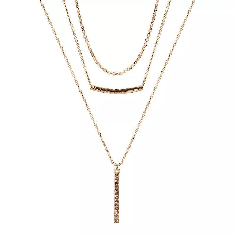 Emberly Gold Tone 3 Row Long Pendant & Bar Pendant Necklace, Womens, Clear Product Image