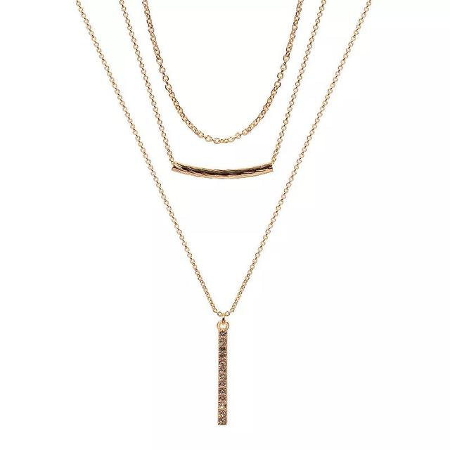 Emberly Gold Tone 3 Row Long Pendant & Bar Pendant Necklace, Womens, Clear Product Image