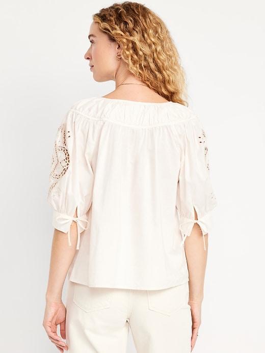 Split-Neck Eyelet-Sleeve Top Product Image