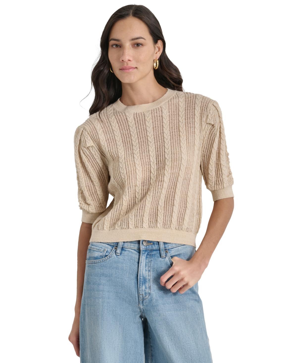 Dkny Jeans Womens Mixed Stitch Puff-Sleeve Sweater Product Image