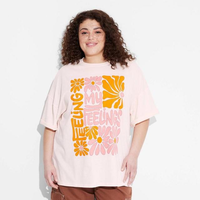 Womens Feeling My Feelings Oversized Short Sleeve Graphic T-Shirt - Light Pink Product Image