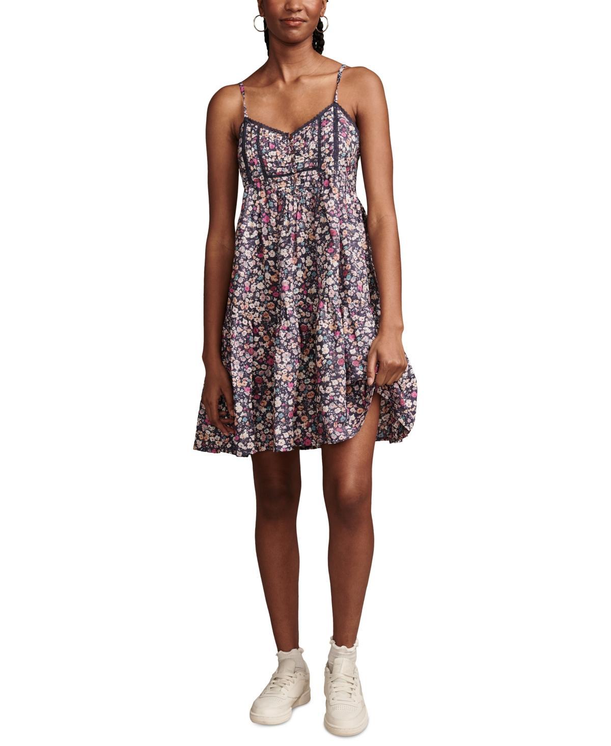 Lucky Brand Womens Printed Pintuck Bodice Mini Dress Product Image