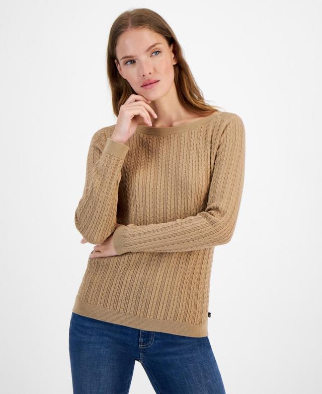 Nautica Jeans Womens Cable Knit Cotton Boat Neck Sweater Product Image