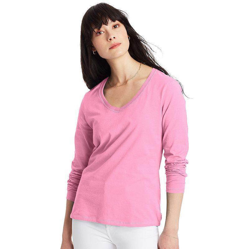 Womens Hanes Originals Long Sleeve Tee Med Pink Product Image