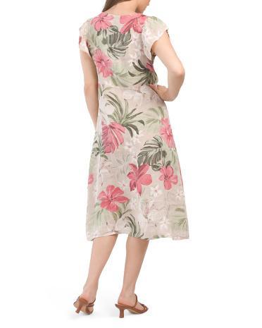 Linen Floral Button Front Dress for Women Product Image