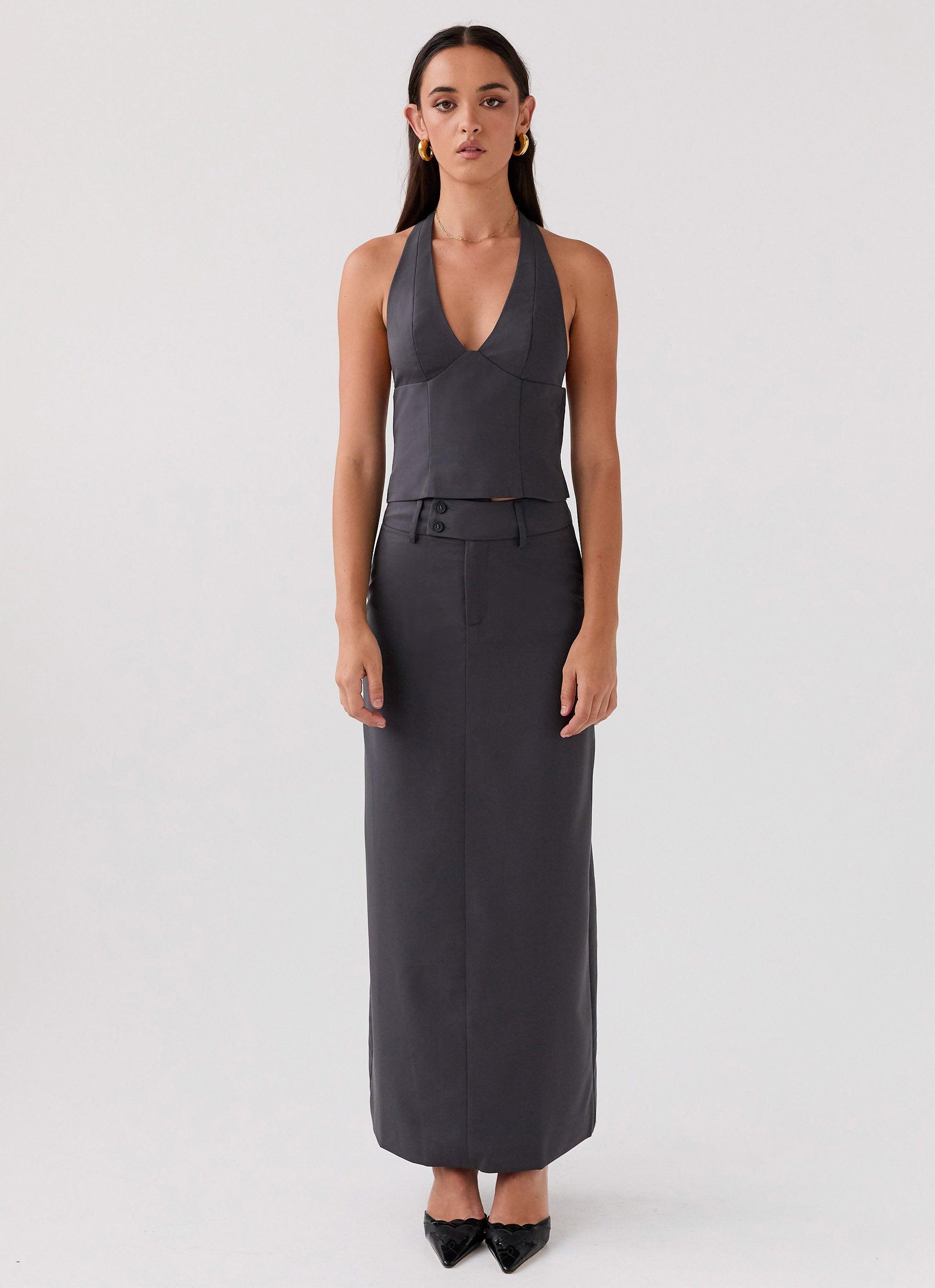 On Call Tailored Maxi Skirt - Charcoal product image