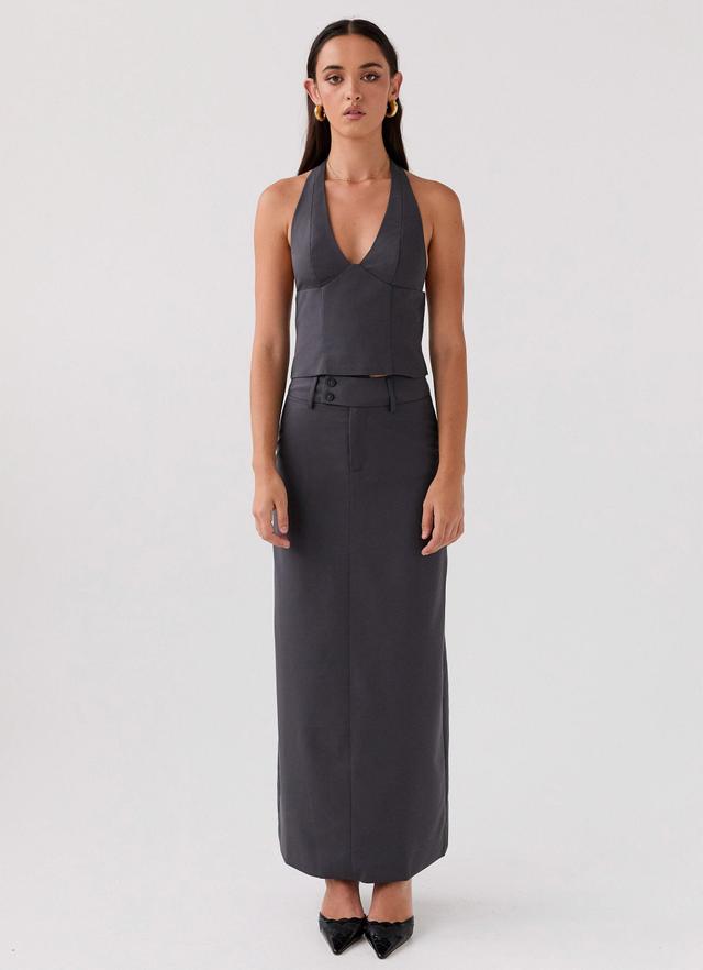 On Call Tailored Maxi Skirt - Charcoal Product Image