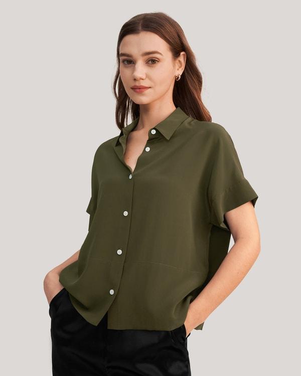 Casual Short Sleeves Loose Silk T-Shirt Product Image