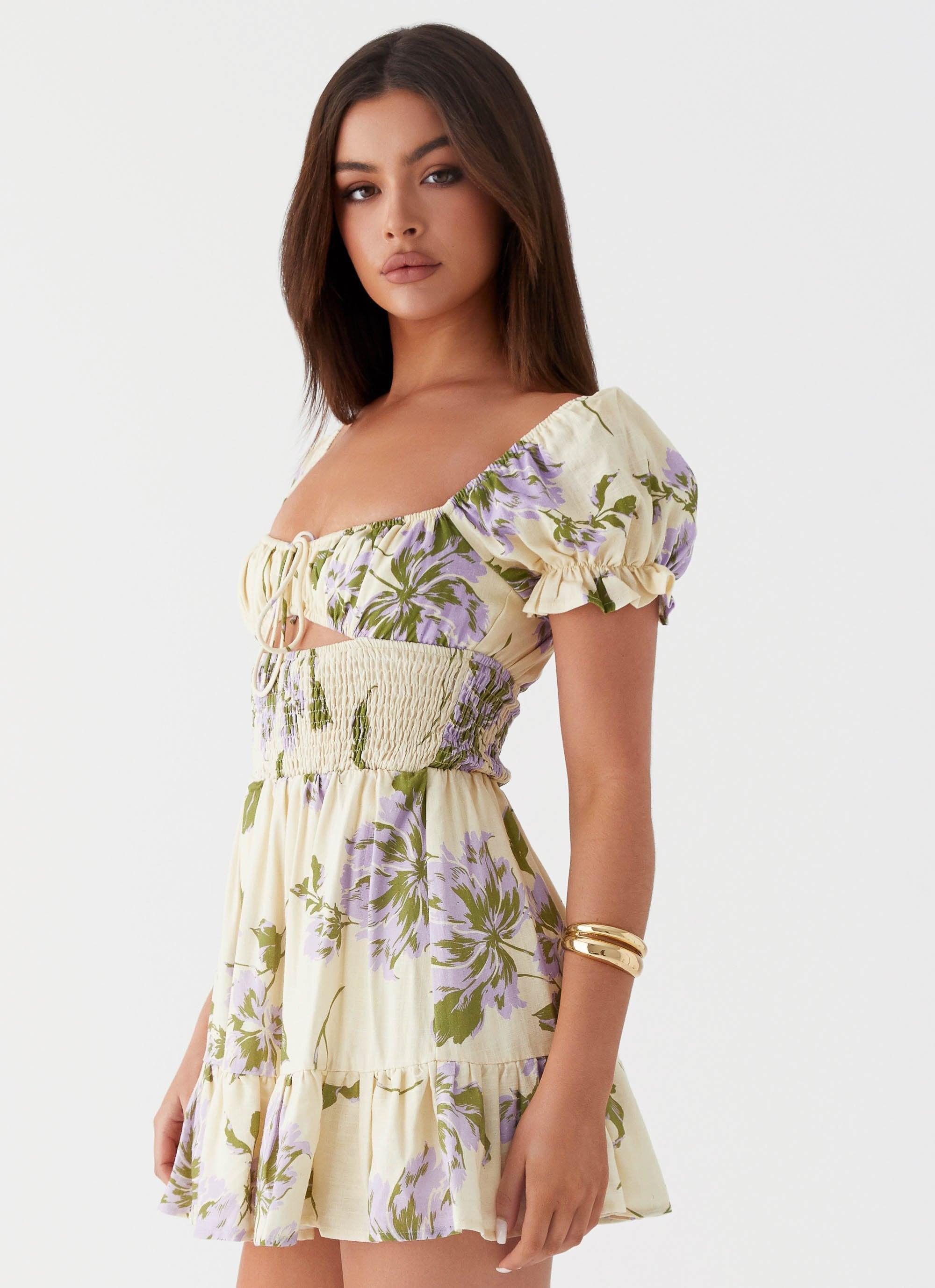 Every Reason Linen Mini Dress - Yellow Purple Floral Product Image