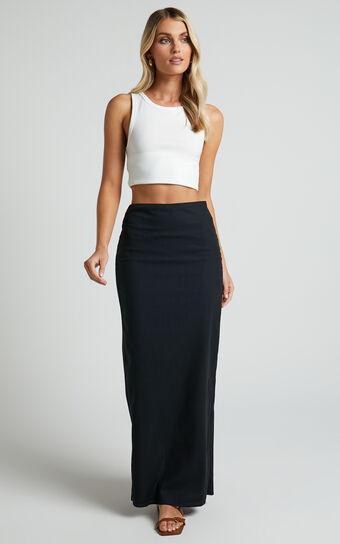 Vance Maxi Skirt - Linen Look Back Split Skirt in Black product image