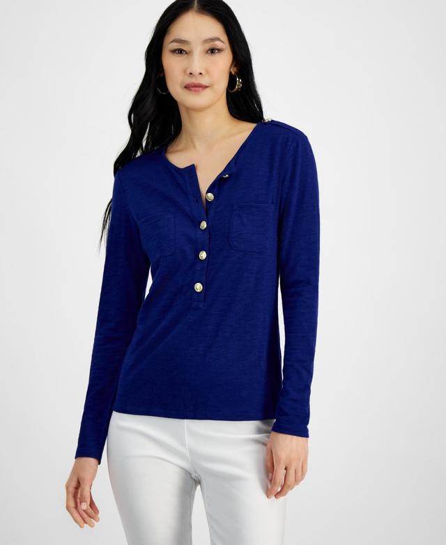 I.n.c. International Concepts Womens Chest-Pocket Henley, Created for Macys Product Image