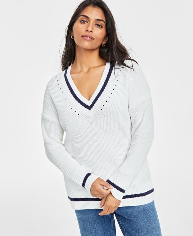 On 34th Womens V-Neck Tipped Sweater, Created for Macys Product Image