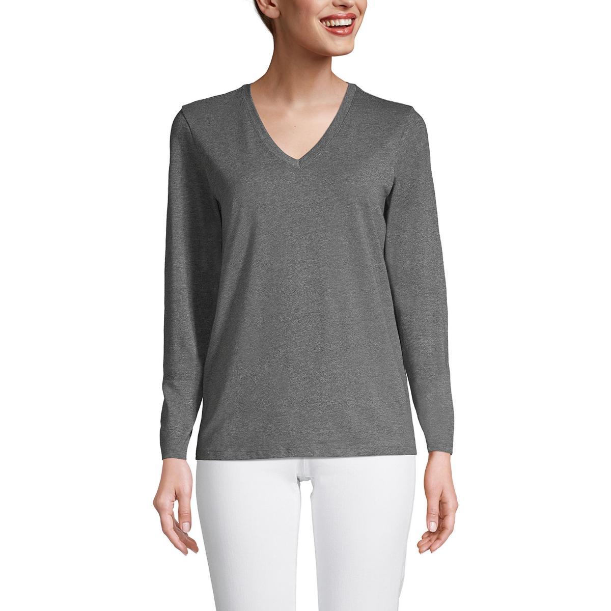 Lands End Womens Tall Relaxed Supima Cotton Long Sleeve V-Neck T-Shirt Product Image