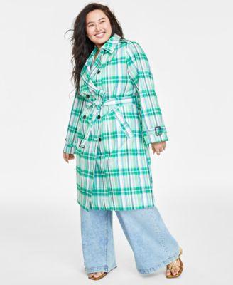 Plus Size Plaid Double-Breasted Trench Coat, Created for Macy's Product Image