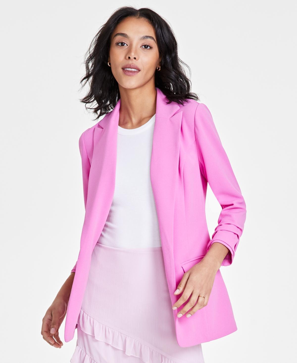 Women's Notch-Lapel Ruched-Sleeve Open-Front Blazer, Created for Macy's  Product Image