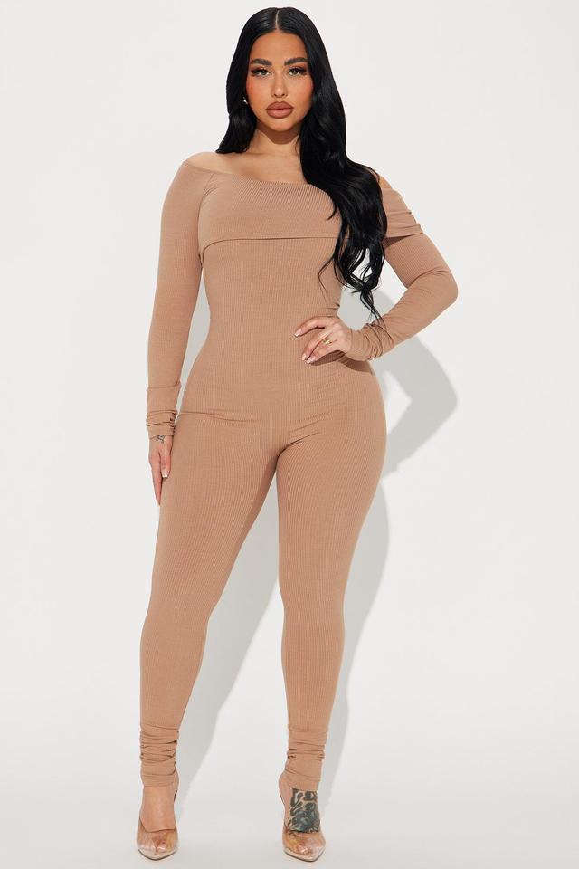 Clarisse Ribbed Jumpsuit - Taupe Product Image