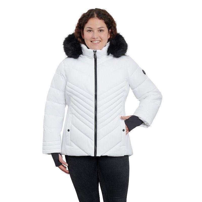 Plus Size London Fog Faux-Fur Hood Active Puffer Jacket, Womens Product Image