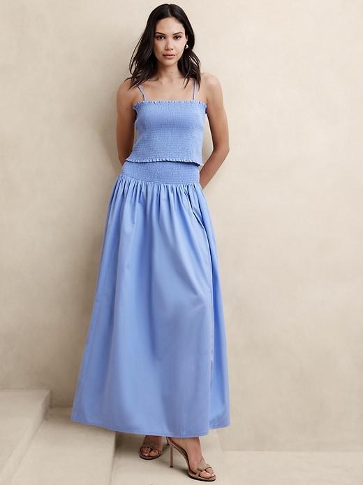 Smocked-Waist Poplin Maxi Skirt Product Image