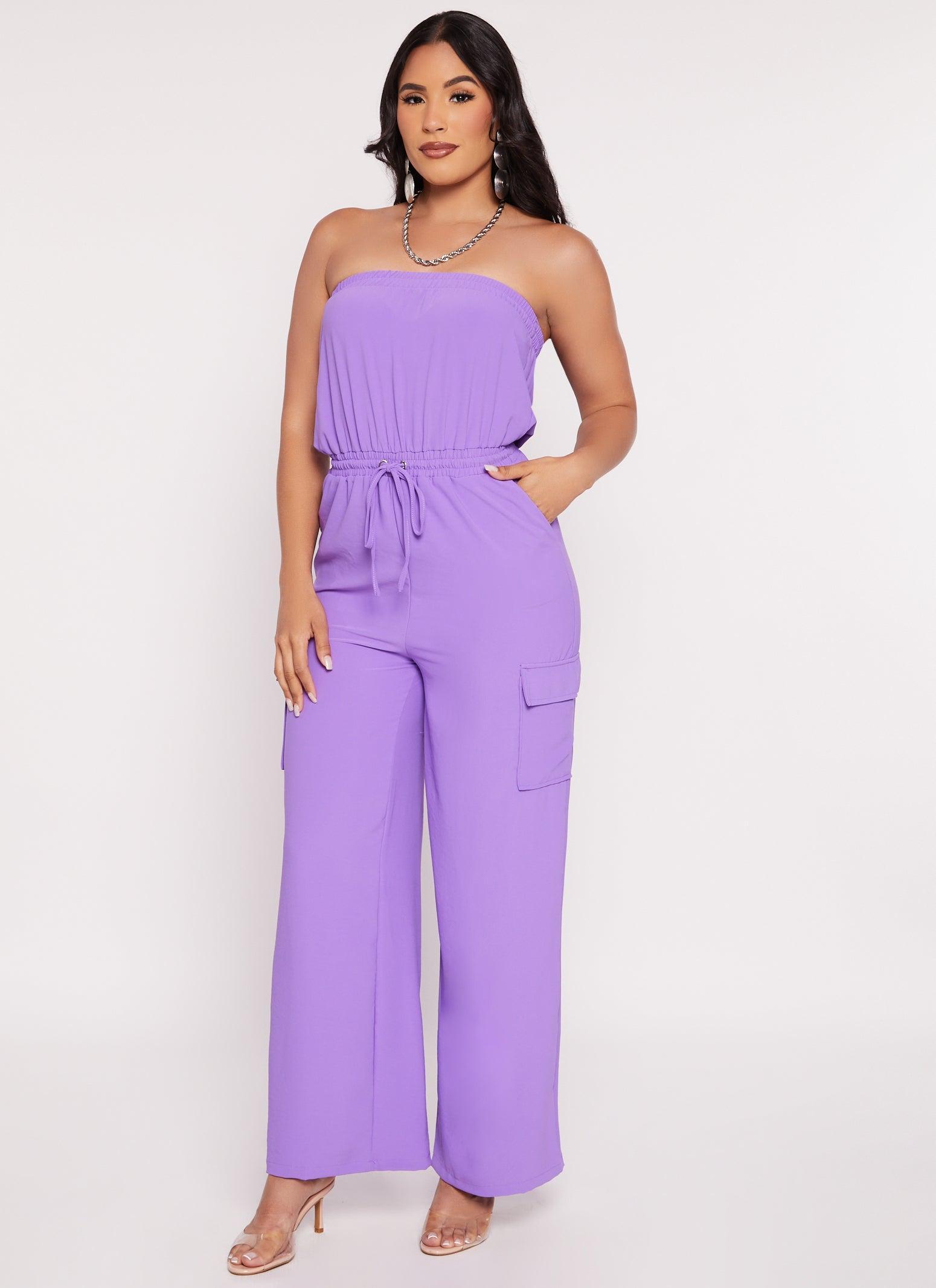 Womens Haute Monde Strapless Drawstring Cargo Pocket Jumpsuit Product Image