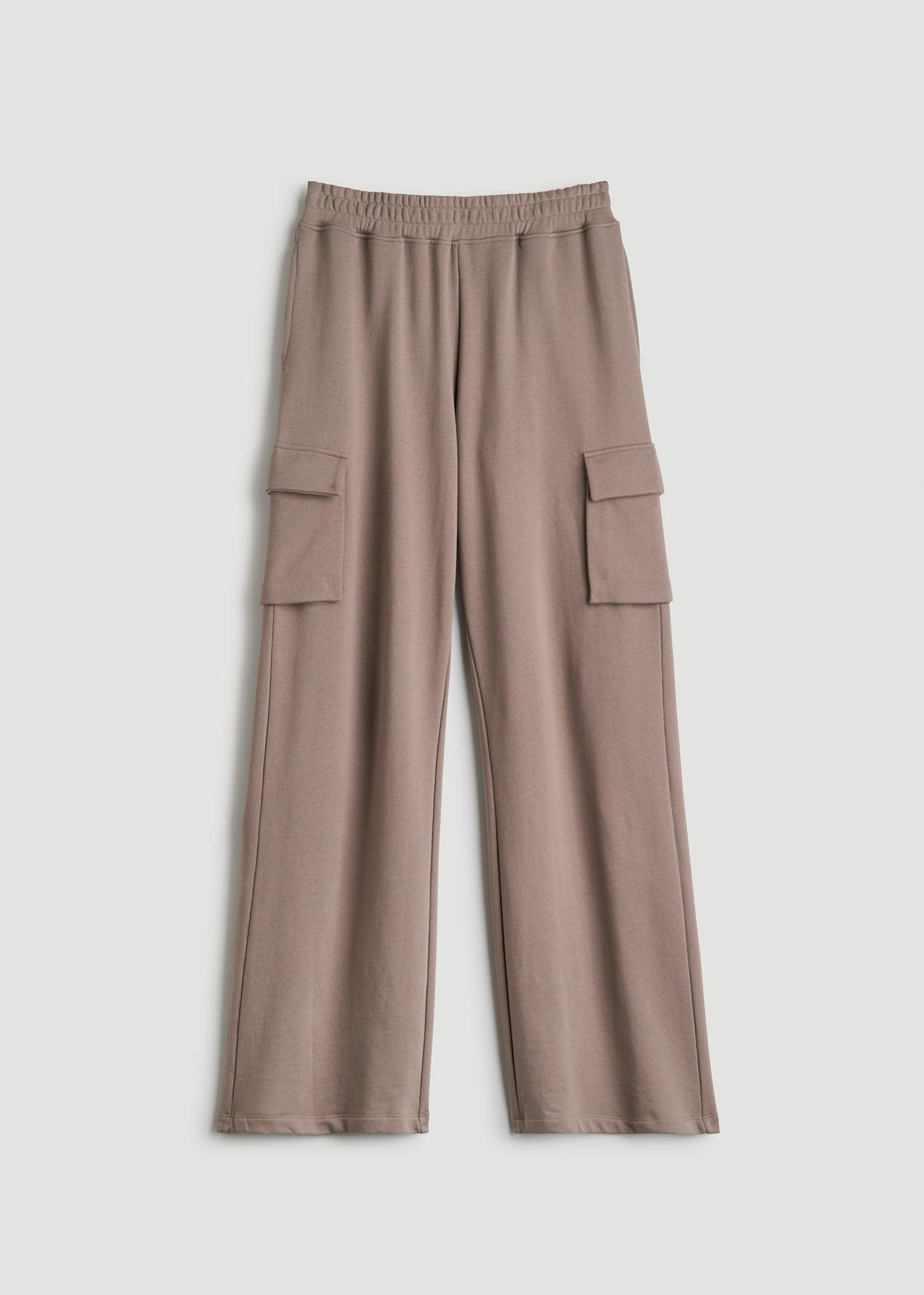 French Terry Wide Leg Cargo Sweatpants for Tall Women in Portobello Female Product Image