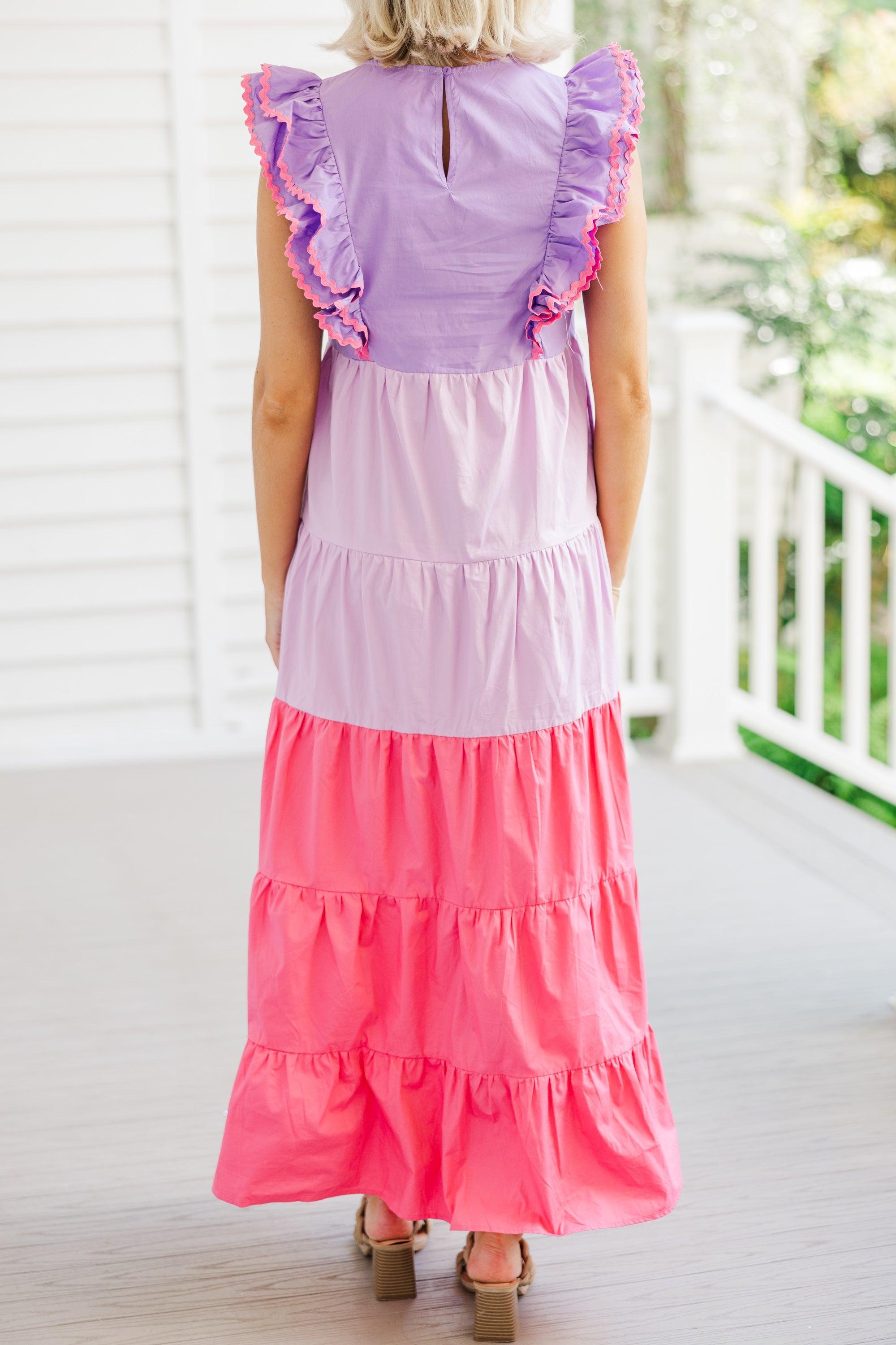 Thinking About It Purple Colorblock Maxi Dress Female Product Image