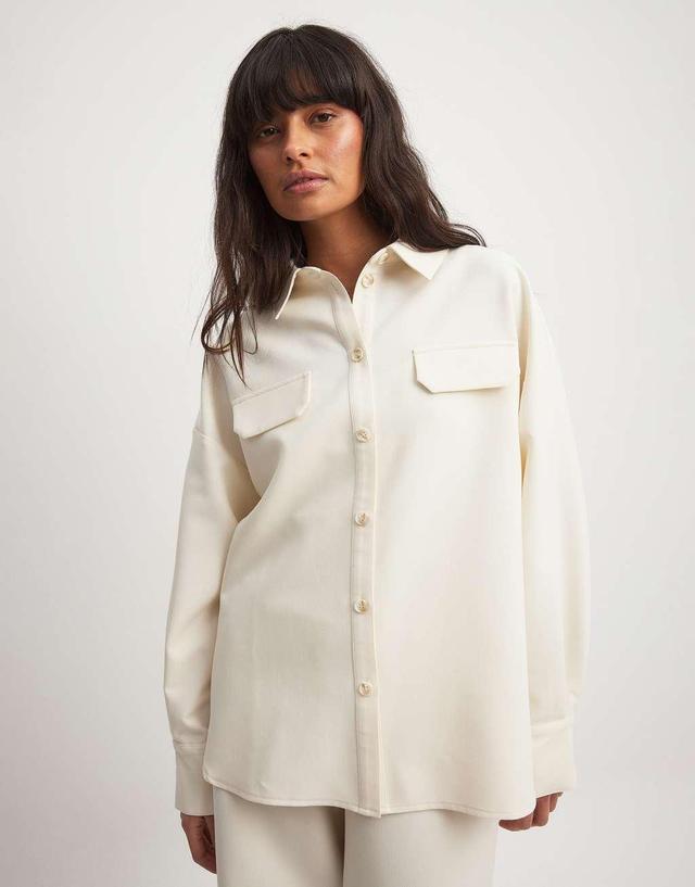 NA-KD x Laura Jade Stone linen blend oversized shirt in beige Product Image