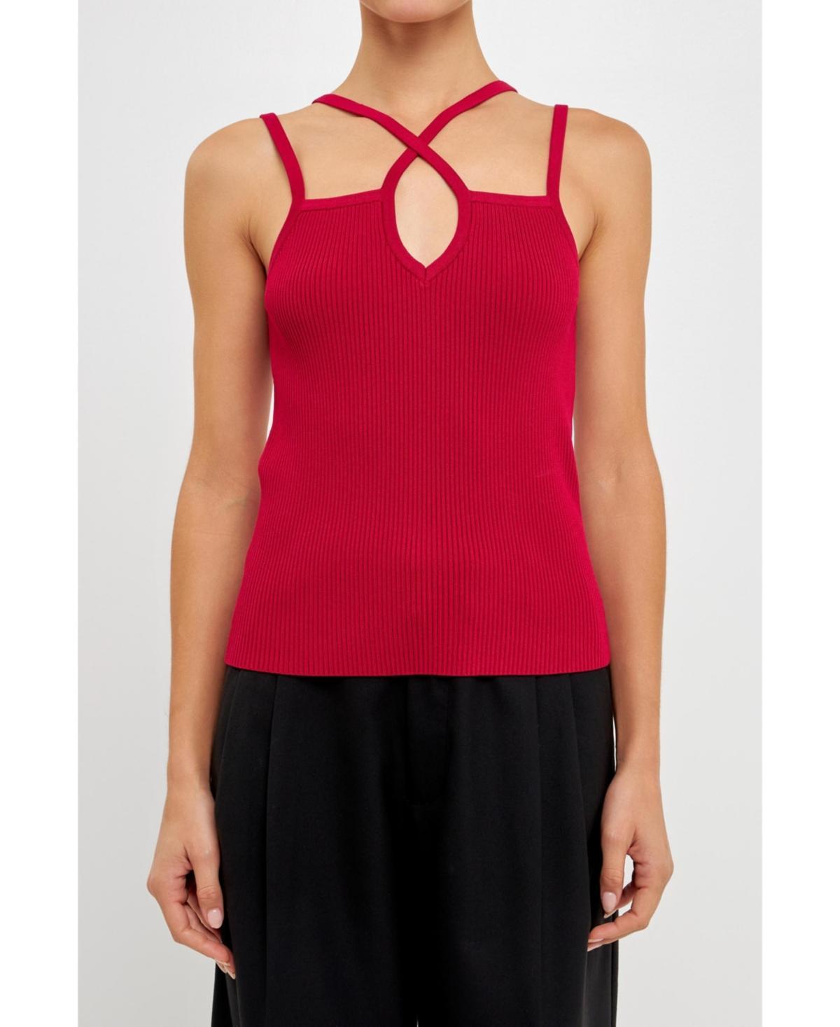 endless rose Womens Strap Detail Fitted Knit Top product image