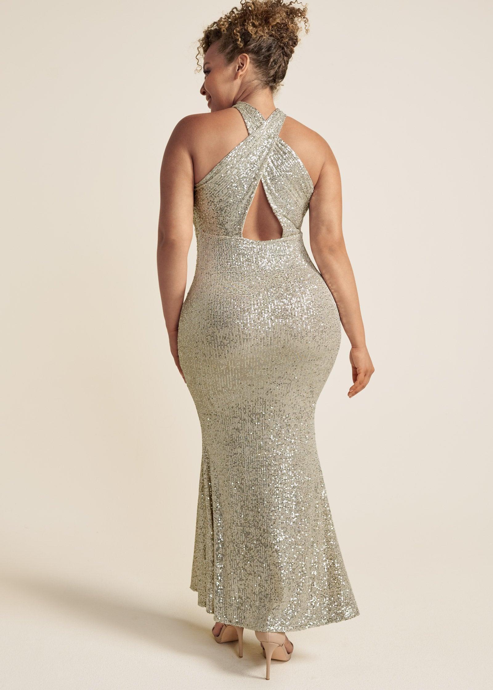 Sequin Keyhole Gown  - Champagne Product Image