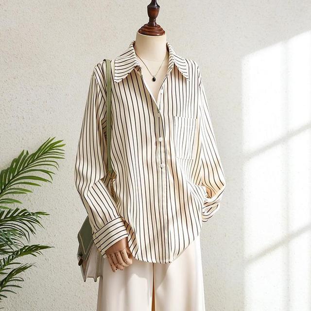 Long Sleeve Collared Striped Button Up Shirt Product Image