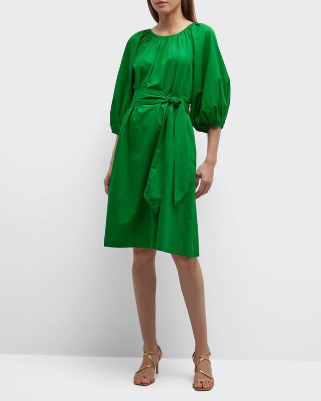 Frances Valentine Bliss Blouson-Sleeve Poplin Midi Dress - Size: MEDIUM - Green Product Image