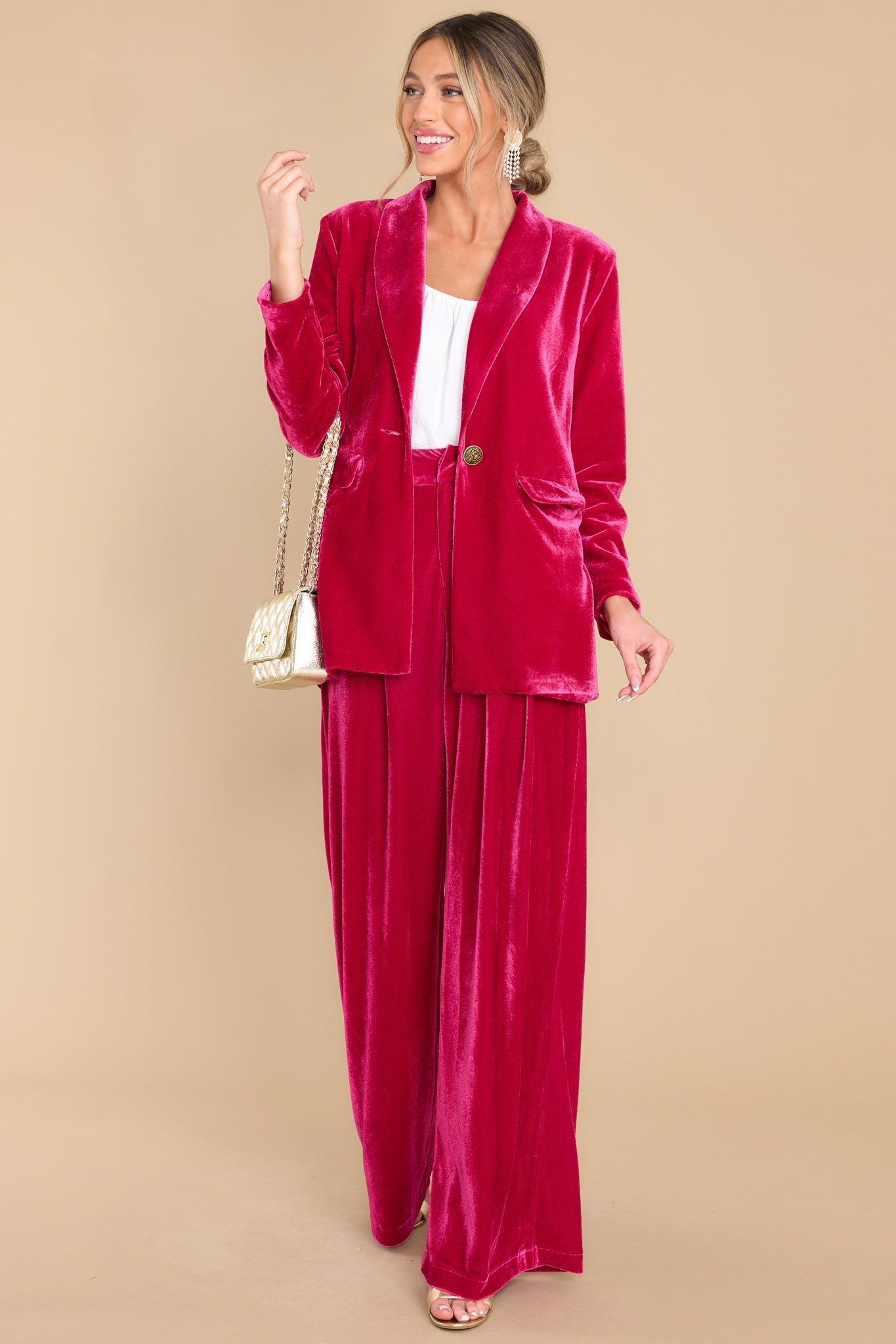 Aura Boss Babe Hot Pink Velvet Blazer Product Image