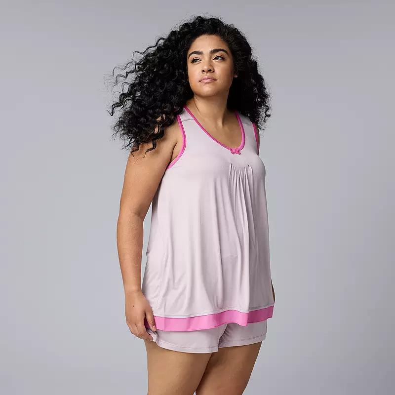 Plus Size Simply Vera Vera Wang Basic Luxury Pajama Tank Top & Pajama Boxers Set, Womens Pink Product Image