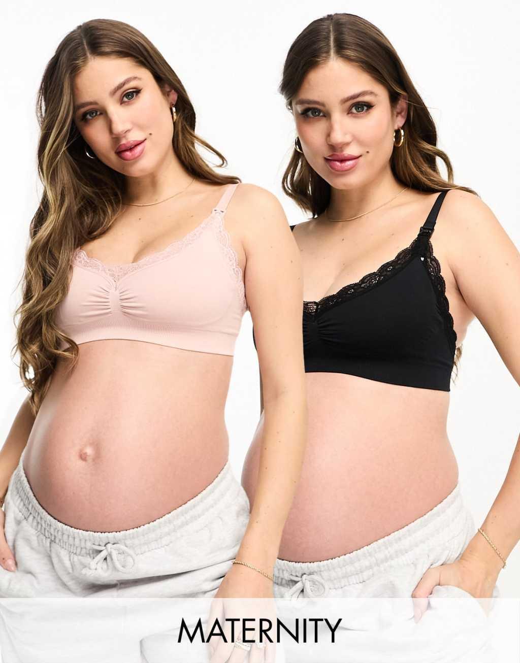 Lindex Maternity 2 pack seamless lace bras in pink and black Product Image