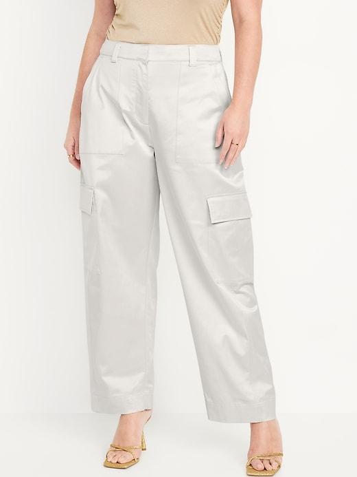 Extra-High Waisted Satin Cargo Barrel Wide-Leg Pants Product Image