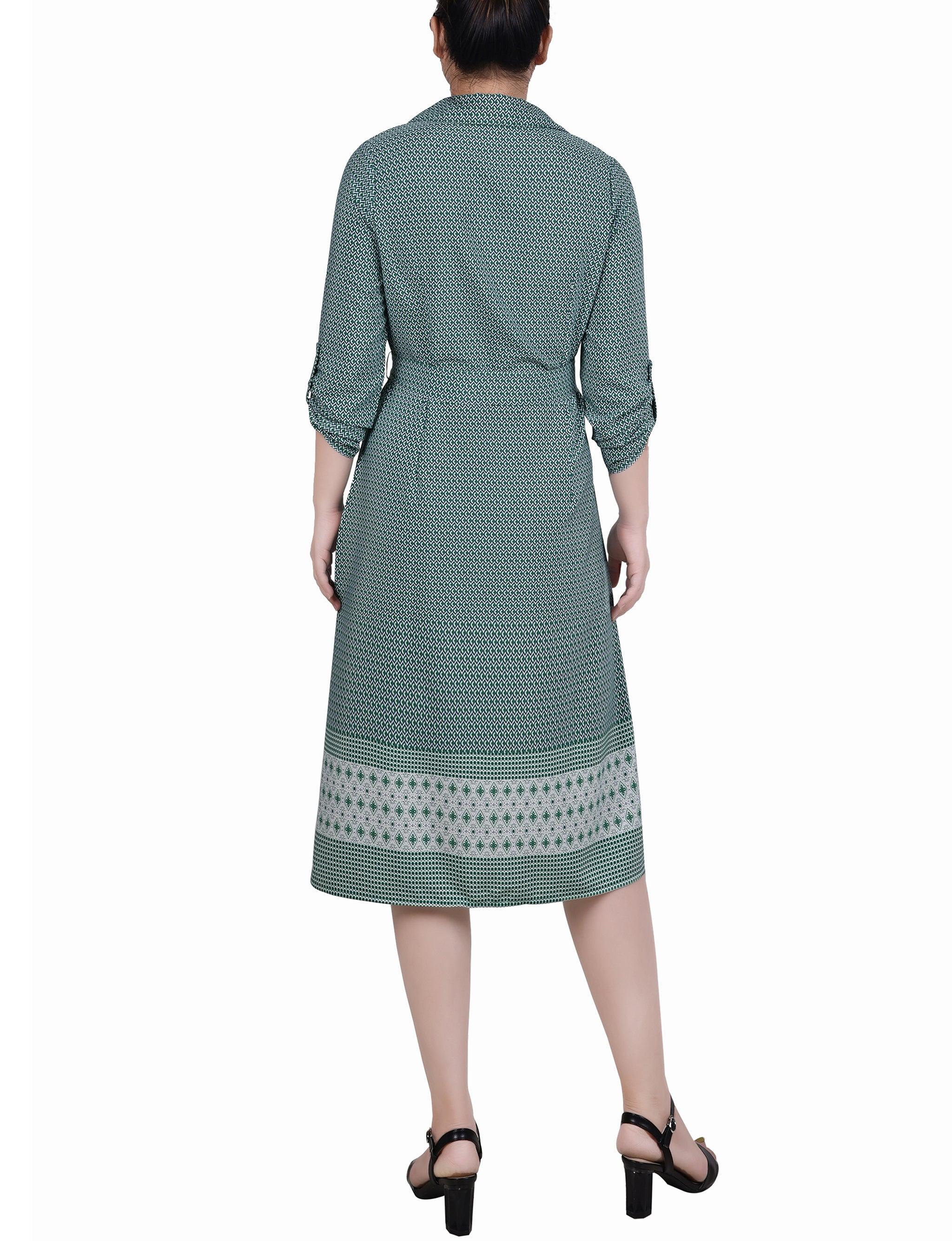 3/4 Roll Tab Sleeve Belted Shirtdress - Petite Product Image