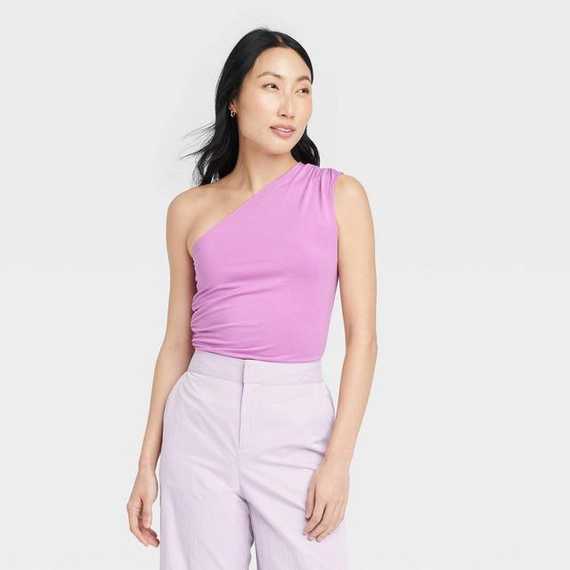 Womens Slim Fit One Shoulder Tank Top - A New Day Violet M Product Image