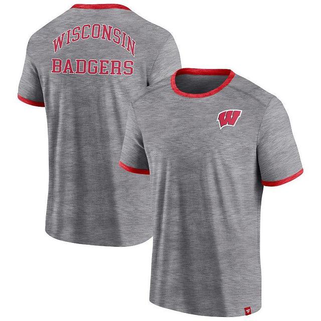 Mens Fanatics Branded Heather Gray Wisconsin Badgers Classic Stack Ringer T-Shirt Product Image