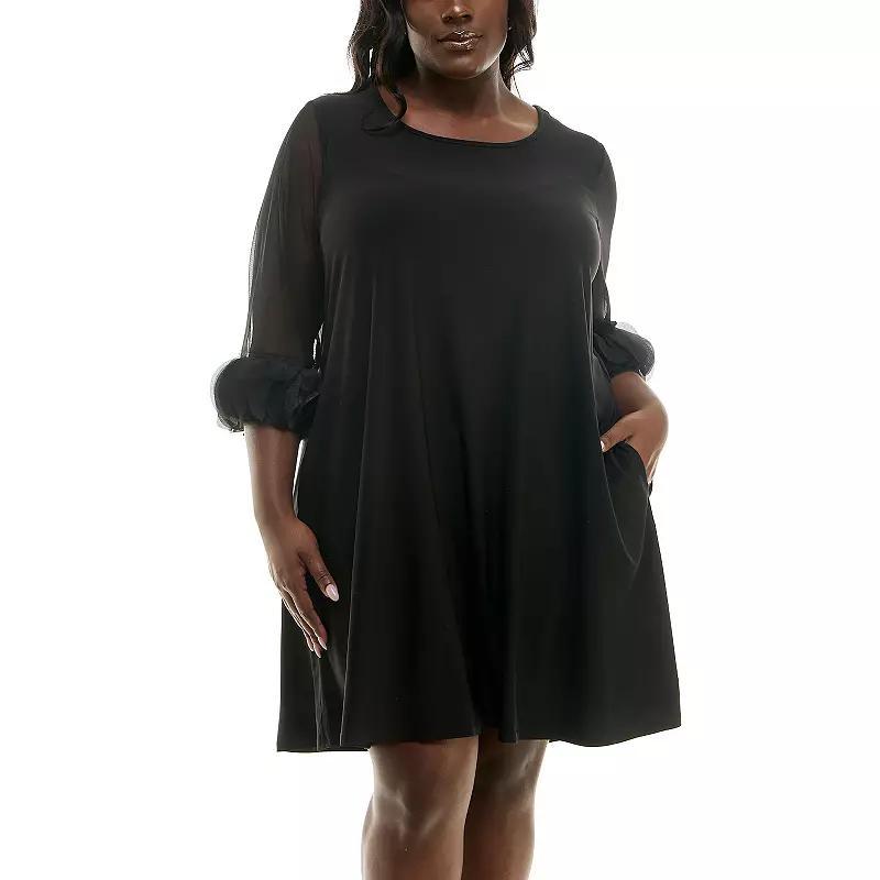 Plus Size Nina Leonard Puffed 3/4-Sleeve Trapeze Dress, Womens Product Image