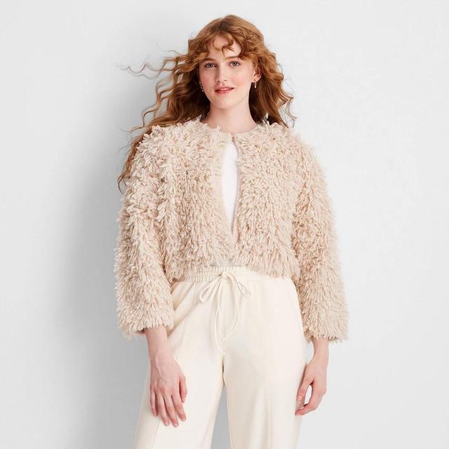 Womens Textured Cropped Cardigan - Future Collective Cream Product Image