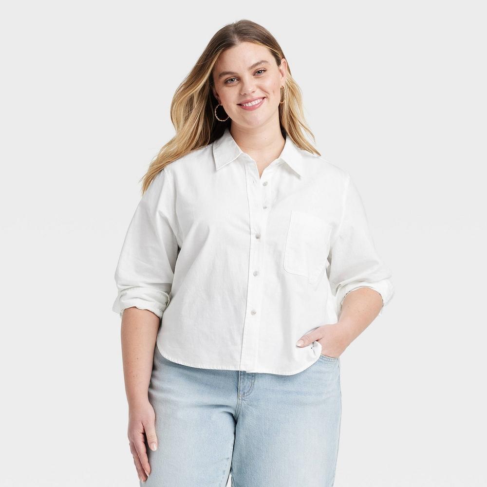 Womens Long Sleeve Collared Button-Down Shirt - Universal Thread White 4X Product Image