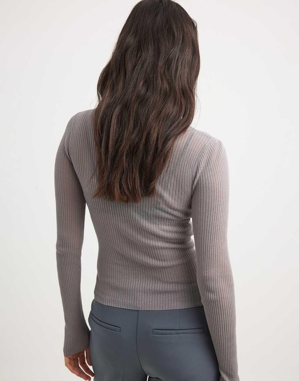 NA-KD high neck fine knit top in gray Product Image