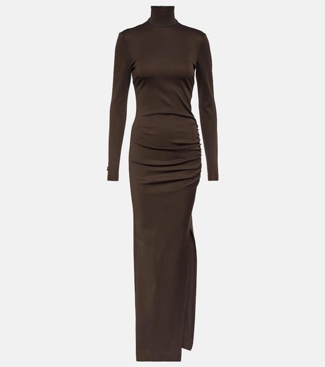 Turtleneck Jersey Maxi Dress In Brown Product Image