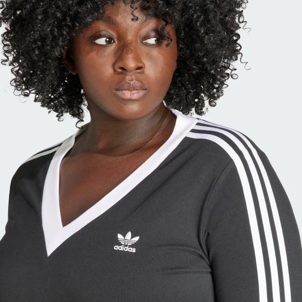 adidas Adicolor Classics 3-Stripes V-Neck Maxi Dress (Plus Size) Black 2X Womens Product Image